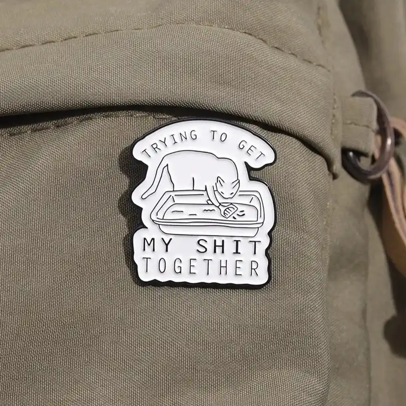 Alternative view of Enamel Pin - Trying to Get My Shit Together Cat